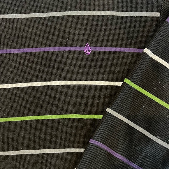 Volcom Y2K Black Long Sleeve with Green, Purple, and Gray Stripes - Picture 3 of 6